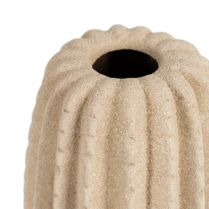 Vază decorativă din ceramică bej model striat vertical formă alungită îngustă [3]