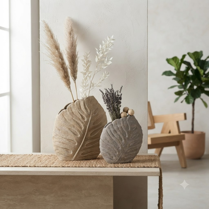 Vază decorativă ceramică crem formă frunză reliefată [2]
