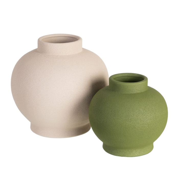 Vază decorativă din ceramică crem cu formă rotundă [2]