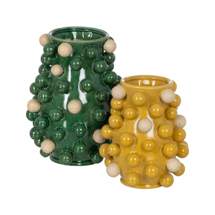 Vază decorativă din ceramică galben cu alb cu relief sferic [2]