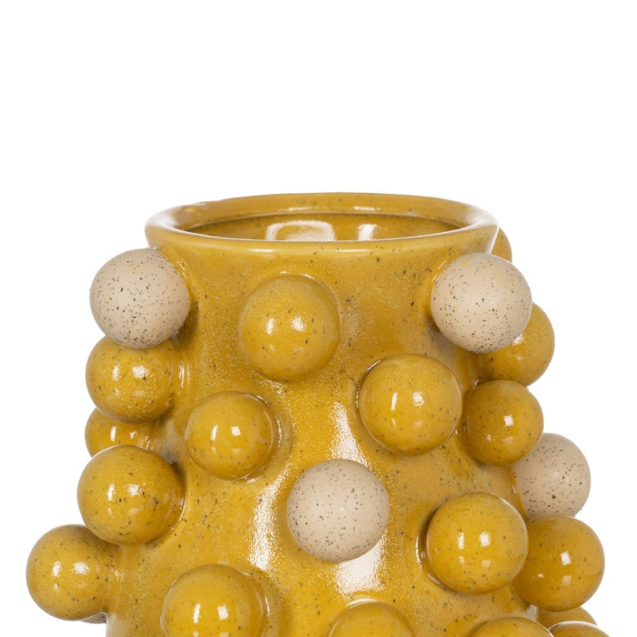 Vază decorativă din ceramică galben cu alb cu relief sferic [4]