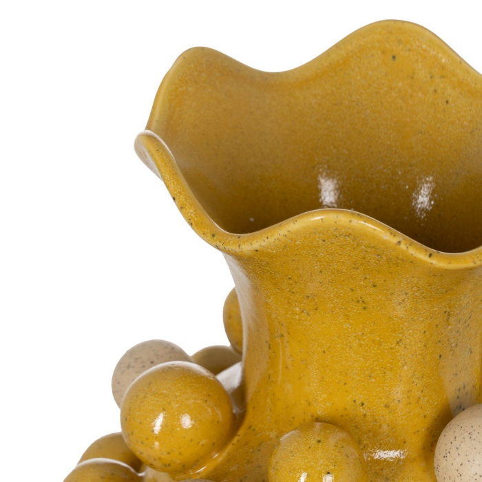 Vază decorativă din ceramică galben cu alb cu relief sferic și margine ondulată [3]