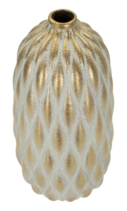 Vază decorativă din ceramică gri cu accente aurii textură reliefată design modern [2]
