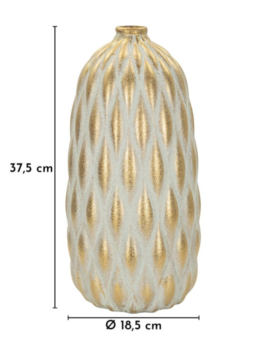 Vază decorativă din ceramică gri cu accente aurii textură reliefată design modern [6]