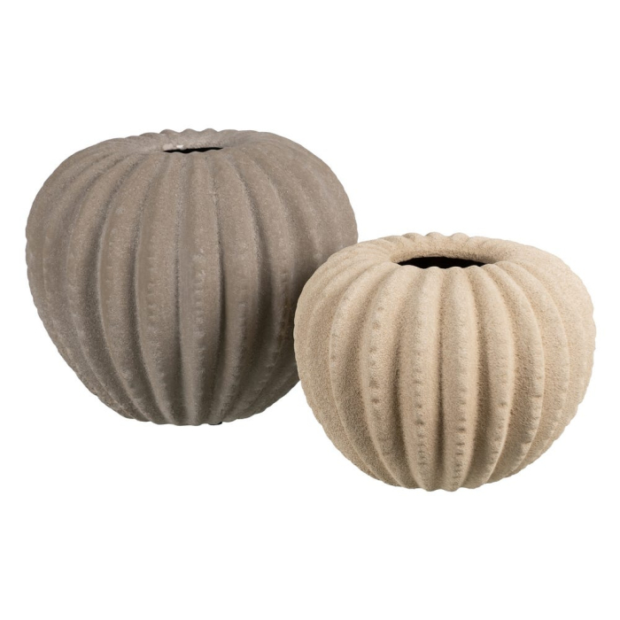 Vază decorativă din ceramică gri închis cu model striat formă rotunjită [2]