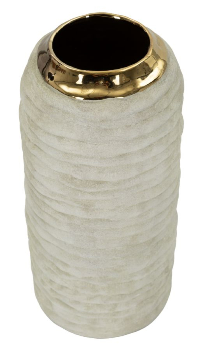 Vază decorativă din ceramică gri mat cu interior auriu design elegant cilindric [2]