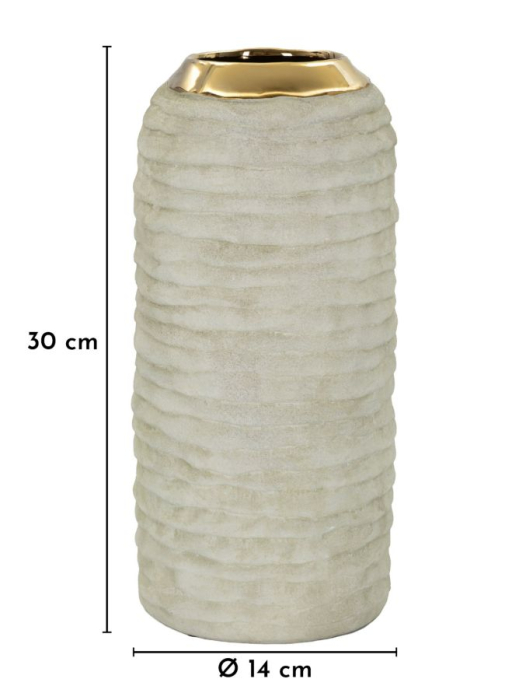 Vază decorativă din ceramică gri mat cu interior auriu design elegant cilindric [6]