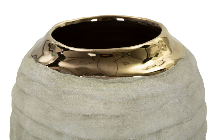 Vază decorativă din ceramică gri mat cu interior auriu design elegant cilindric [3]