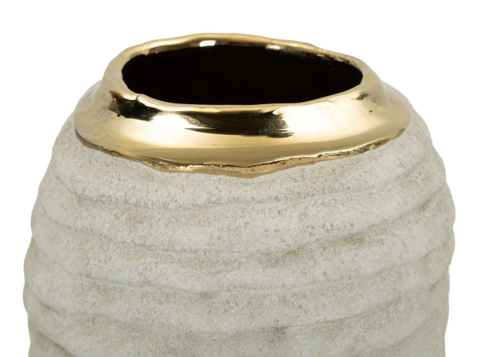 Vază decorativă din ceramică gri mat cu interior auriu design compact [4]