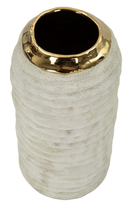 Vază decorativă din ceramică gri mat cu interior auriu design compact [3]