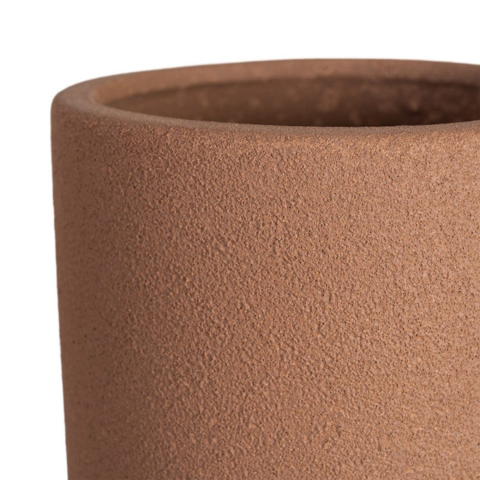 Vază decorativă din ceramică maro cu formă cilindrică și relief inelar [3]