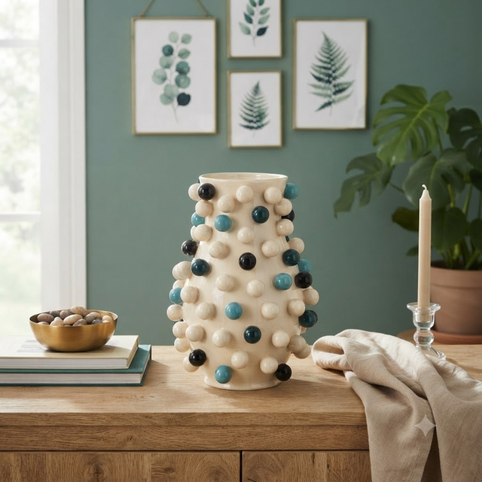 Vază decorativă din ceramică multicoloră cu relief sferic [2]