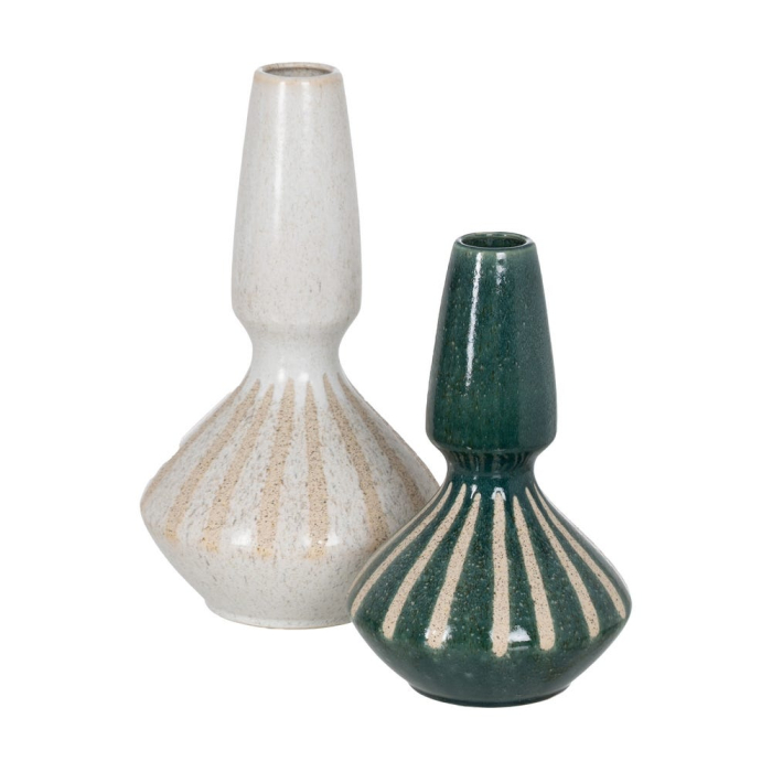 Vază decorativă din ceramică verde cu alb cu formă alungită și model radial [2]