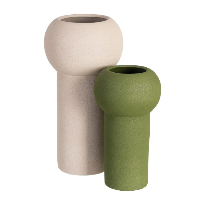 Vază decorativă din ceramică verde cu formă cilindrică și cap rotund [2]