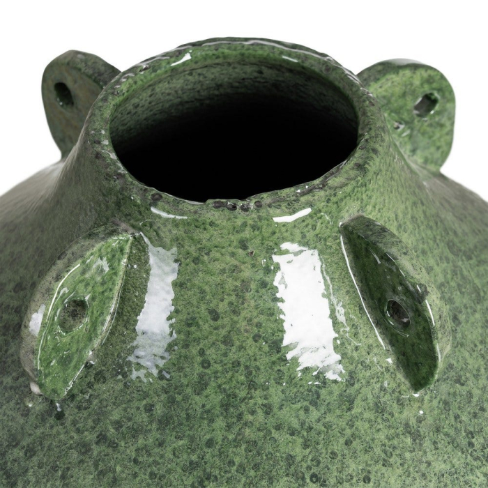 Vază decorativă din ceramică verde glazurată cu profil pe piedestal – imagine principală cu volum rotunjit [3]