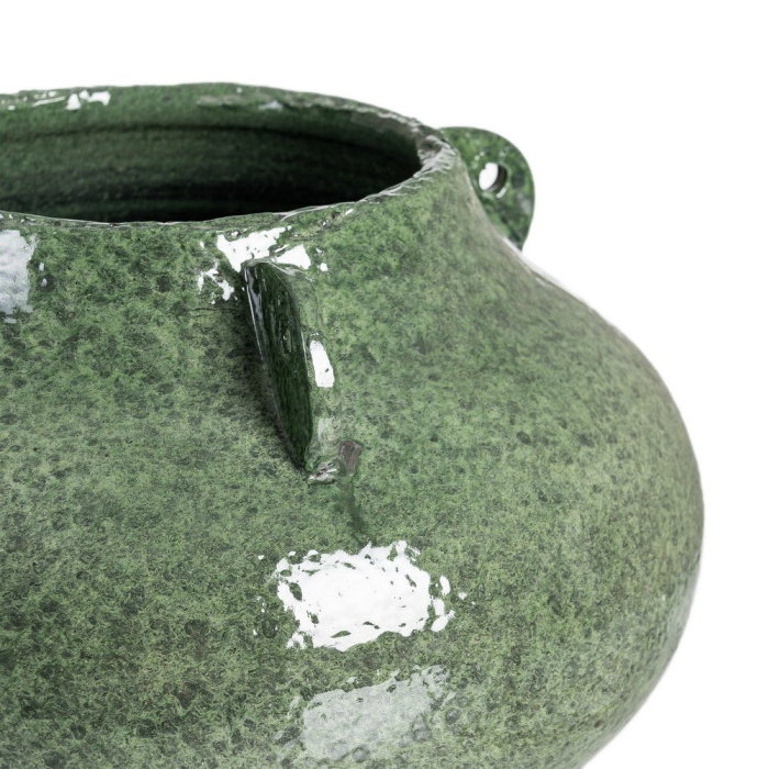Vază decorativă din ceramică verde glazurată cu siluetă joasă rotunjită – imagine principală pe consolă [4]