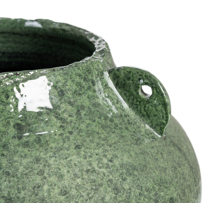 Vază decorativă din ceramică verde glazurată cu siluetă joasă rotunjită – imagine principală pe consolă [5]