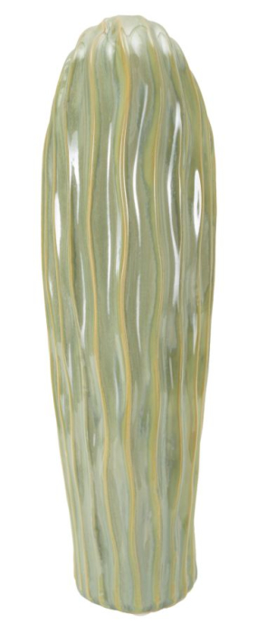 Vază decorativă din ceramică verde măsliniu cu coaste ondulate, vene ocru și gură în V [2]