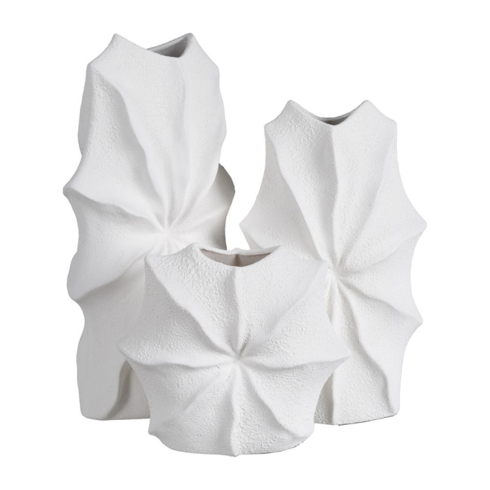 Vază decorativă lut alb ondulată realizată manual [2]