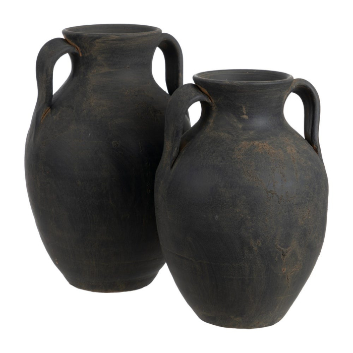 Vază decorativă din lut gri cu două toarte formă rotunjită [2]