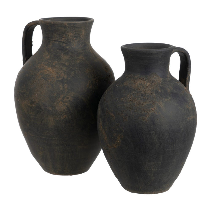 Vază decorativă din lut gri cu toartă laterală formă rotunjită [2]