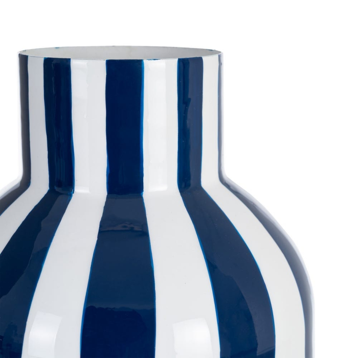 Vază decorativă din metal cu dungi verticale alb și albastru formă rotunjită [5]