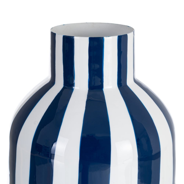 Vază decorativă din metal cu dungi verticale alb și albastru formă rotunjită [3]