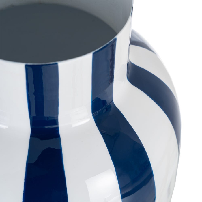 Vază decorativă din metal cu dungi verticale alb și albastru formă rotunjită [4]