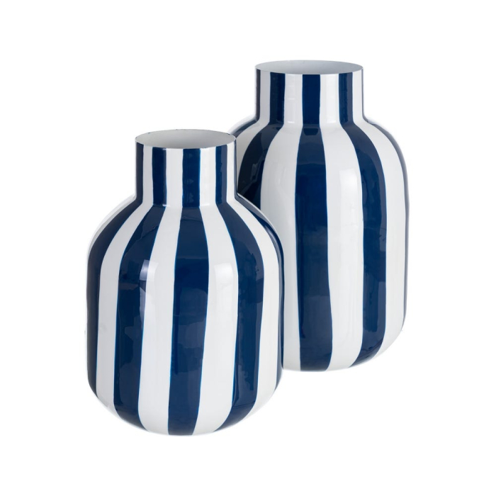 Vază decorativă din metal cu dungi verticale alb și albastru siluetă alungită [2]