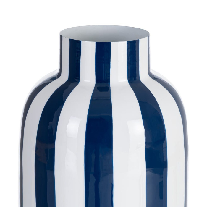 Vază decorativă din metal cu dungi verticale alb și albastru siluetă alungită [3]