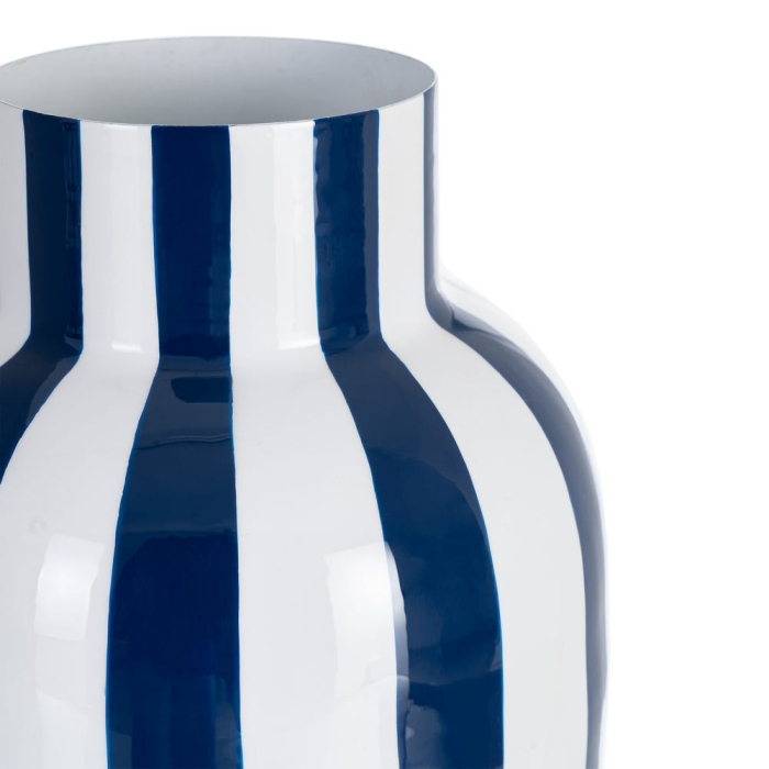 Vază decorativă din metal cu dungi verticale alb și albastru siluetă alungită [5]