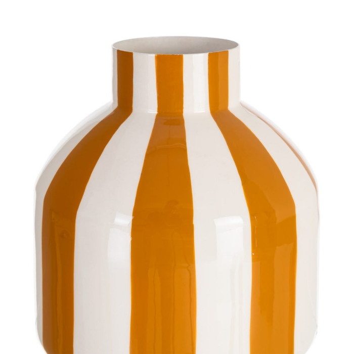 Vază decorativă din metal cu dungi verticale muștar alb rotunjită [3]