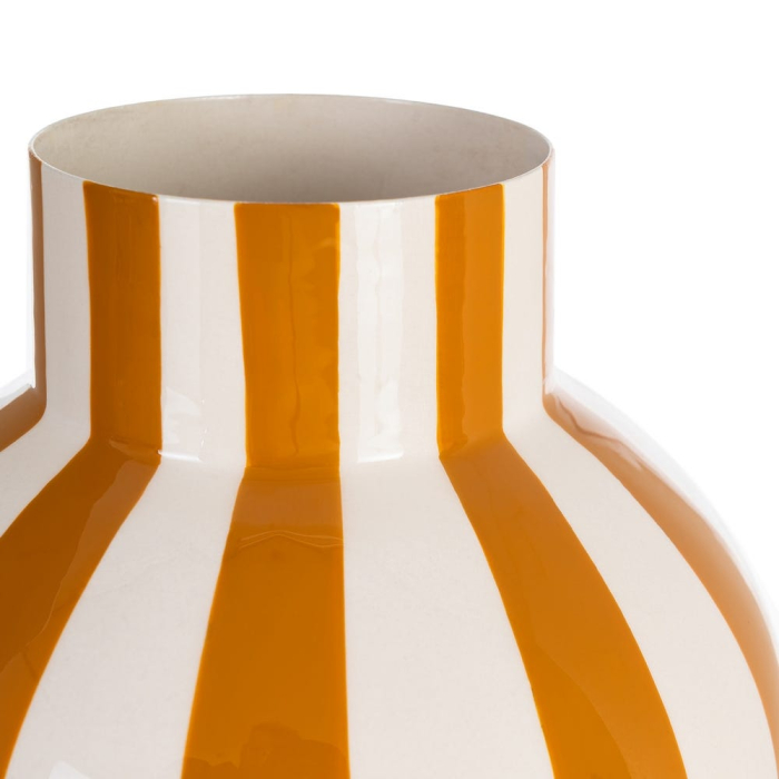 Vază decorativă din metal cu dungi verticale muștar alb siluetă rotunjită [4]