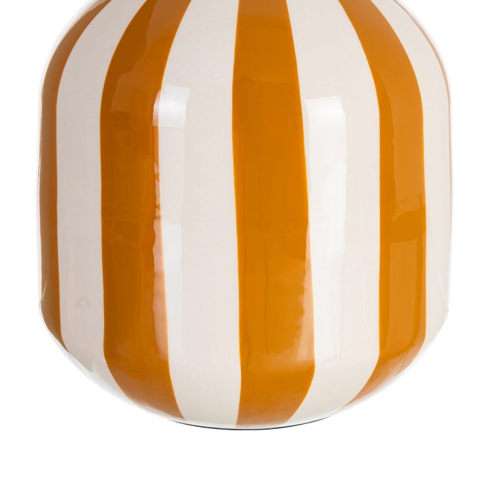 Vază decorativă din metal cu dungi verticale muștar alb siluetă rotunjită [5]