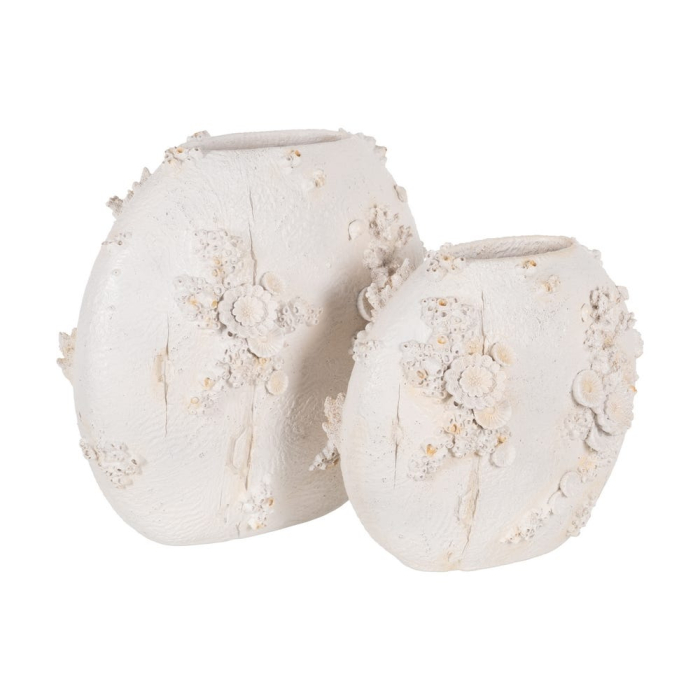 Vază decorativă din polirășină albă model coral reliefat formă ovală [2]