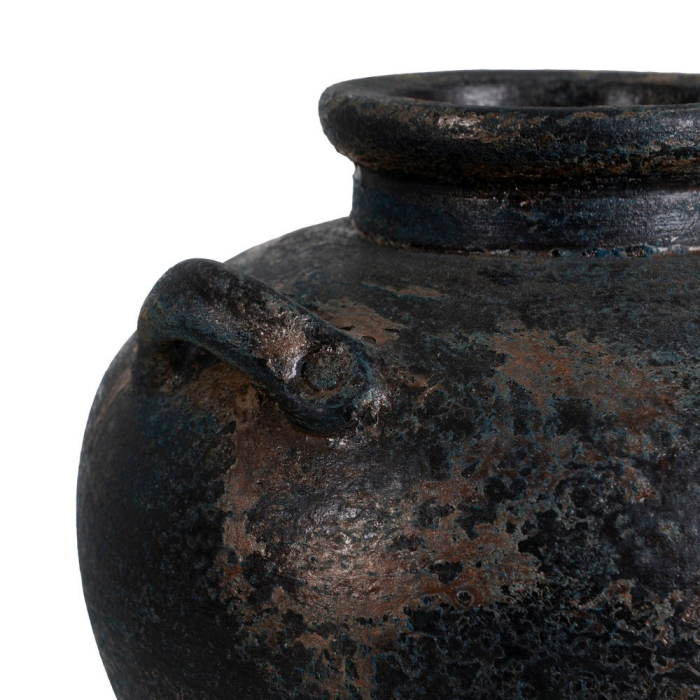 Vază decorativă din teracotă maro închis cu două toarte formă rotunjită [5]