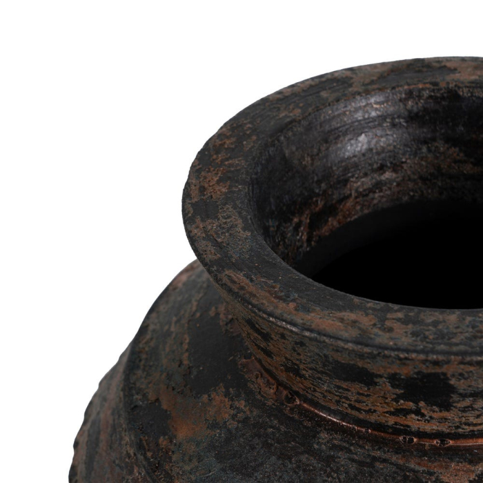 Vază decorativă din teracotă maro închis cu model în relief formă rotunjită [3]