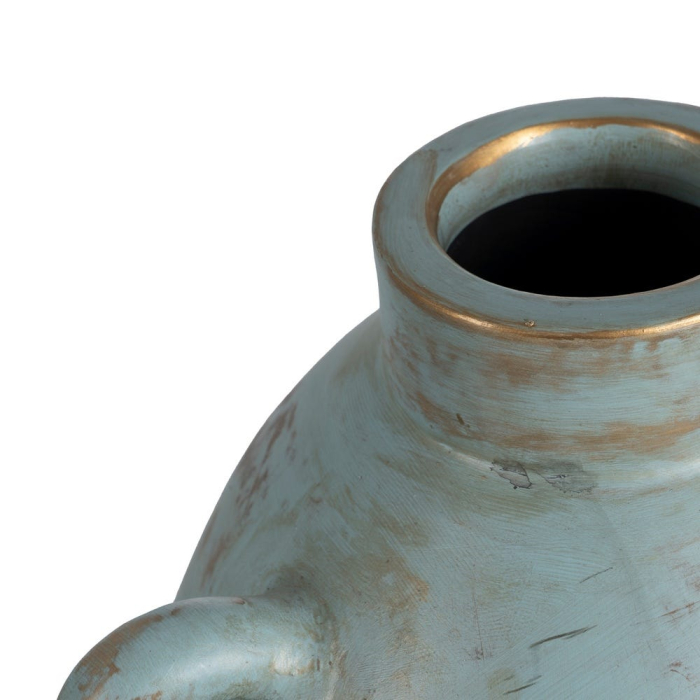 Vază decorativă din teracotă turcoaz cu două toarte și model în relief [3]