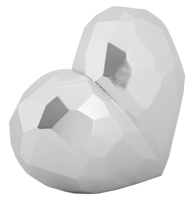Vază decorativă în formă de inimă cu planuri geometrice argintii și deschidere mică pe vârf [2]