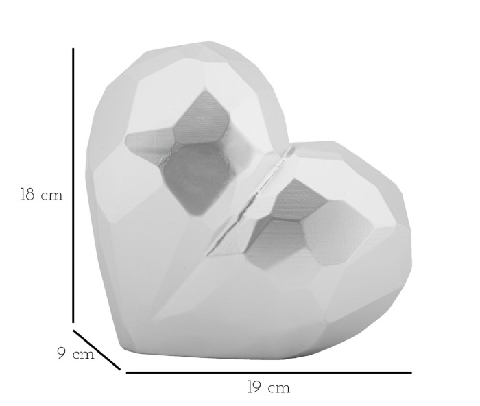 Vază decorativă în formă de inimă cu planuri geometrice argintii și deschidere mică pe vârf [6]