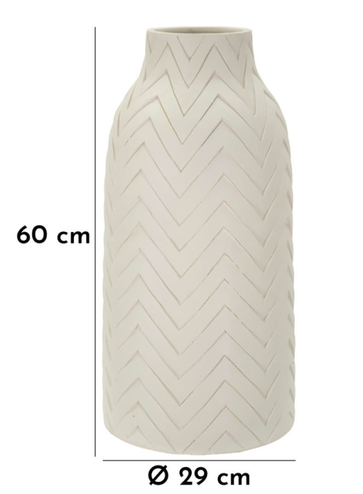 Vază decorativă înaltă albă cu model în zigzag gravat pe corp și gât îngust [6]