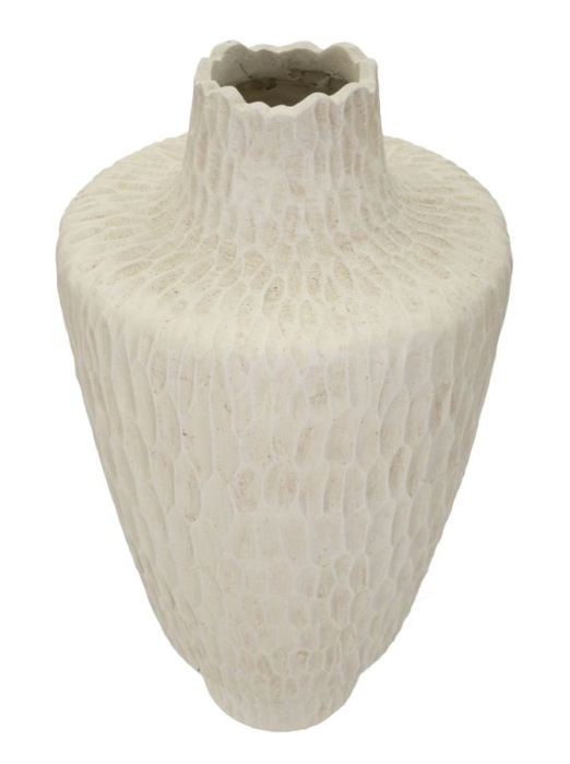 Vază decorativă înaltă crem cu textură sculptată în fagure, gât îngust și margine neregulată [2]