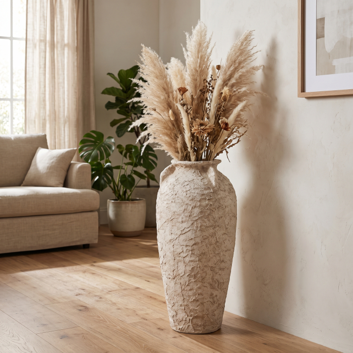 Vază decorativă înaltă din ceramică albă rustică formă conică [2]