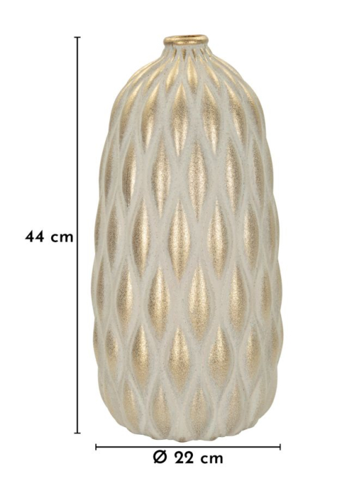 Vază decorativă înaltă din ceramică gri cu accente aurii textură reliefată [6]