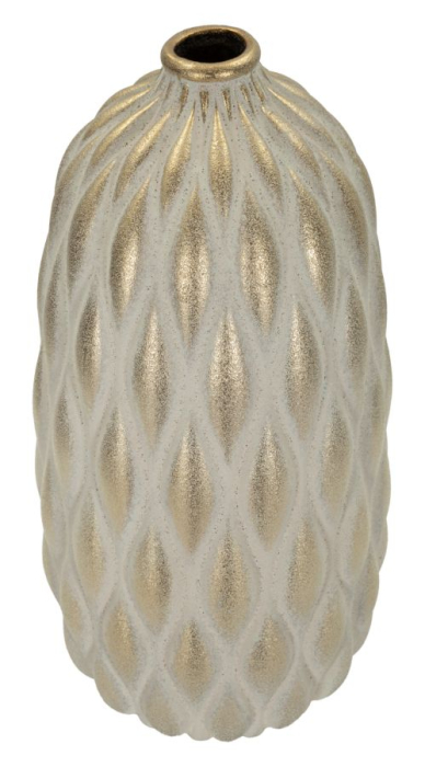 Vază decorativă înaltă din ceramică gri cu accente aurii textură reliefată [2]