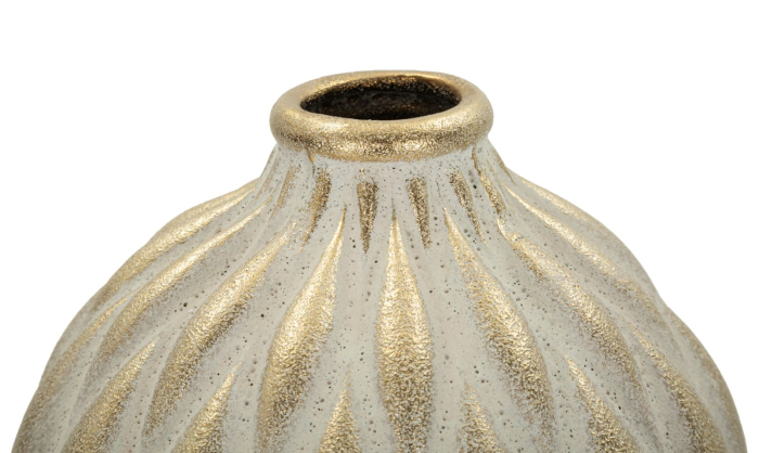 Vază decorativă înaltă din ceramică gri cu accente aurii textură reliefată [3]