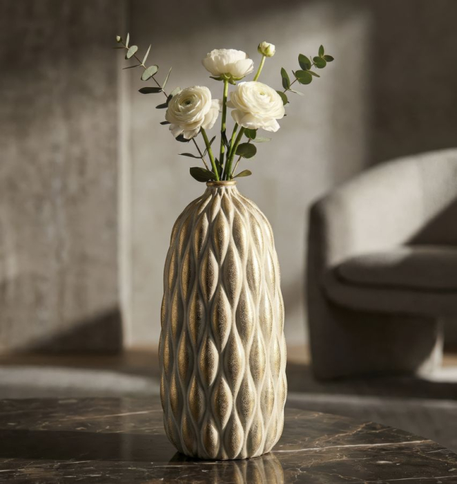 Vază decorativă înaltă din ceramică gri cu accente aurii textură reliefată [5]