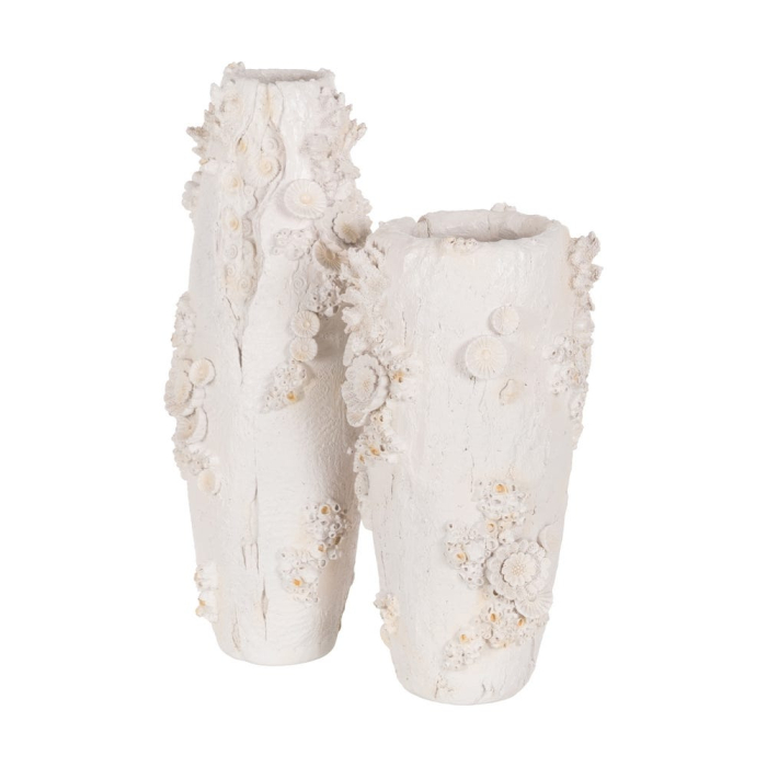 Vază decorativă înaltă din polirășină albă model coral reliefat [3]