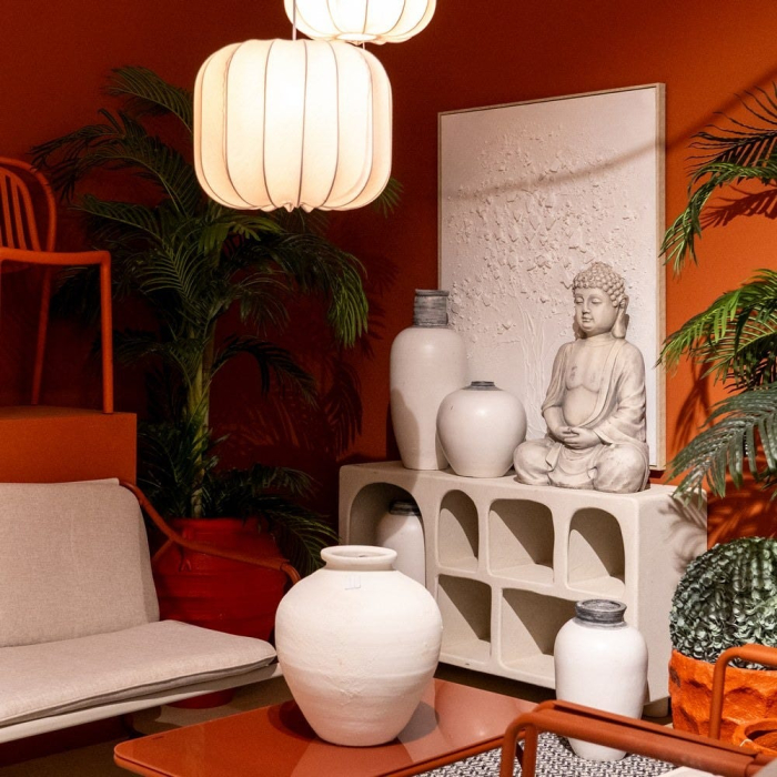 Vază decorativă teracotă albă gât cilindric gri [7]