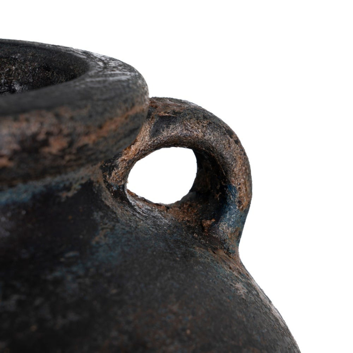 Vază decorativă înaltă din teracotă maro închis cu două toarte formă alungită [4]